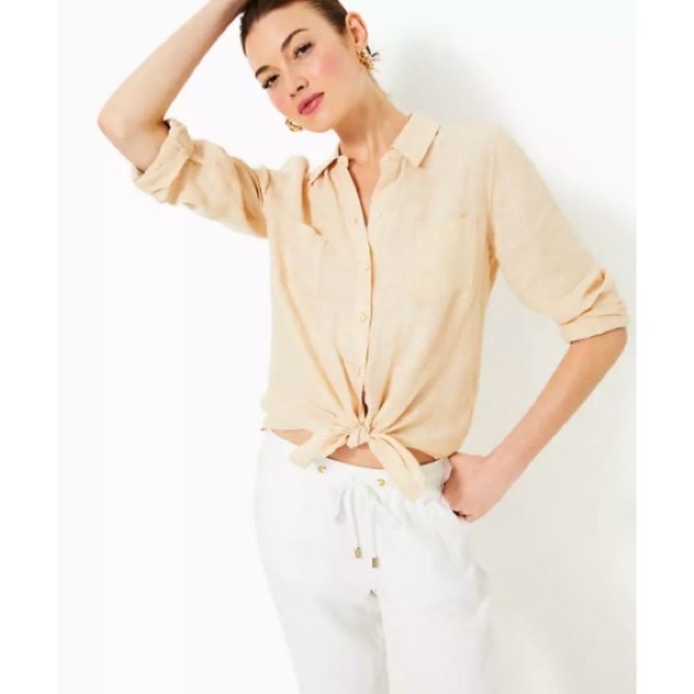 Lilly Pulitzer Sea View Linen Button Down Top